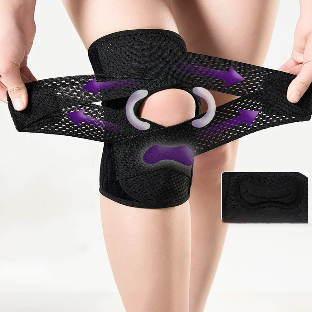 

Ортопедический бандаж для колена при болях, компрессионная поддержка колена с сетчатой тканью, боковые стабилизаторы, для разрыва мениска, ACL, артрита