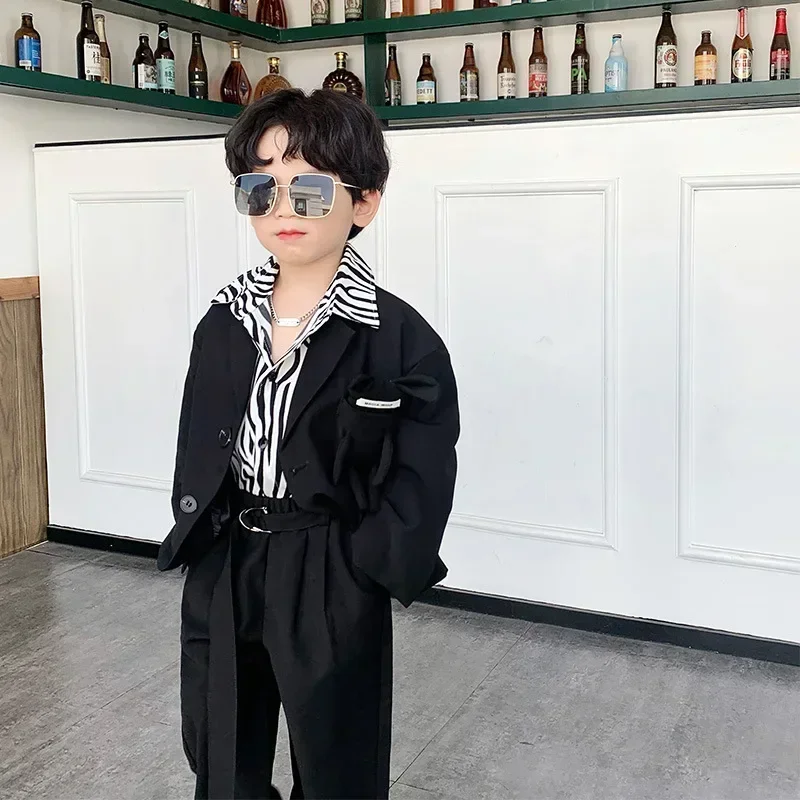 Kids Suits Fashion Casual Blazers Wide-legged Trousers 2 Piece Girls Clothes Set Khaki Loose Children Wedding Birthday Costumes