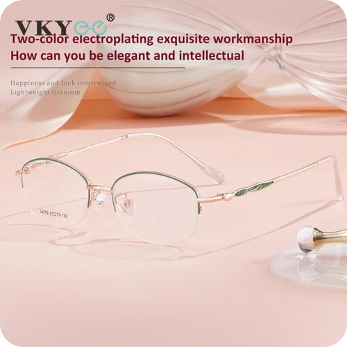 Imagen 2 del producto VICKY, monturas de gafas de media montura de aleación para mujer, ligeras, elegantes, ovaladas, antiluz azul, personalizadas, 34579