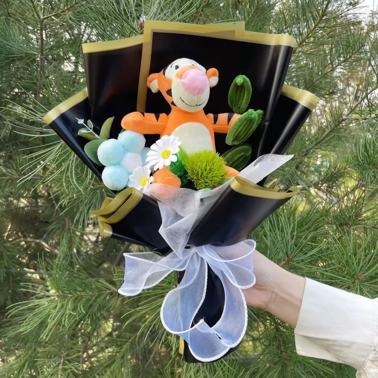 Cartoon Winnie the Pooh Plüschpuppe Spielzeug handgemachter Blumenstrauß Hochzeit Valentinstag Weihnachten Abschlussgeschenke – Detail 8