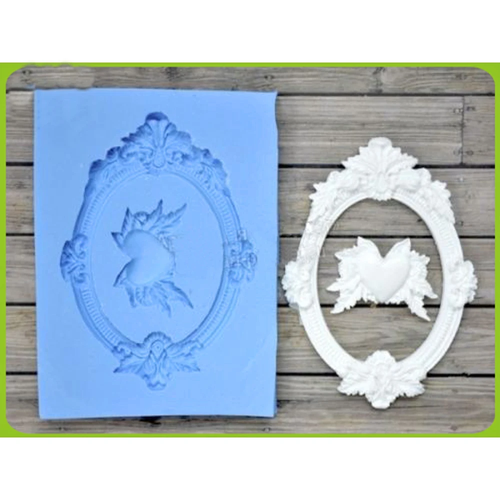 Baroque Style Retro Photo Frame Silicone Mold Heart Cake Decorating Fondant Icing Chocolate Resin Craft Mould for Baking