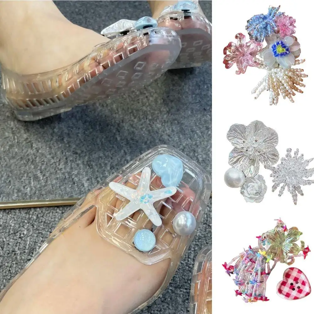 

Korean Style Crystal Jelly Shoe Flower Unique Design DIY Crystal Clips String Bead Shoe Buckles For Shoes Detachable Shoe Flower