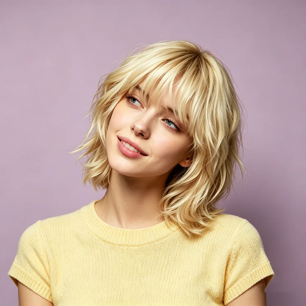 Pixie Cut Perücke 613 Honigblond Wolfschwanz-Perücke Glattes Haar 100% Echthaar Mit Pony Kurze Echthaar-Perücken Maschinell Gefertigt