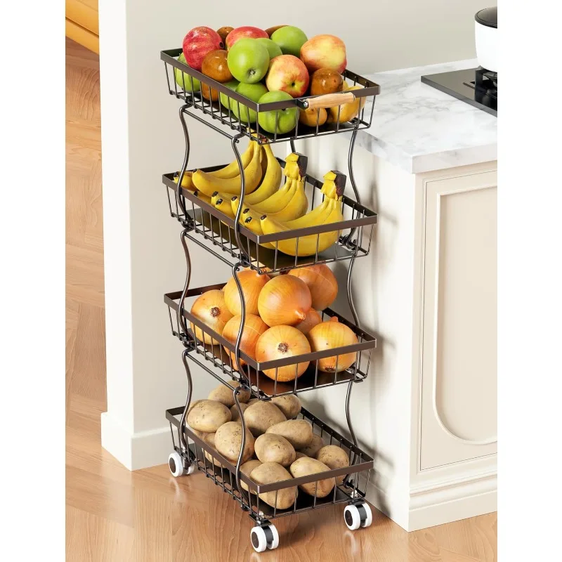 

Fruit baskets, storage racks and wheeled carts for storing vegetables, bread, produce