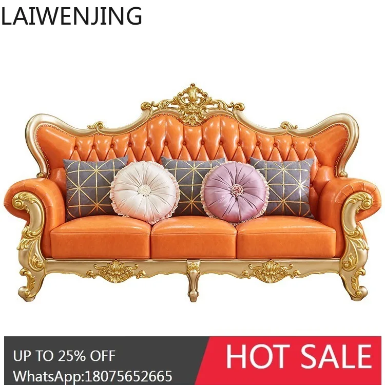 HLZ Genuine Leather Sofa Luxurious Champagne gold Solid Wood Chaise Longue Imported Top Layer Cowhide Sofa