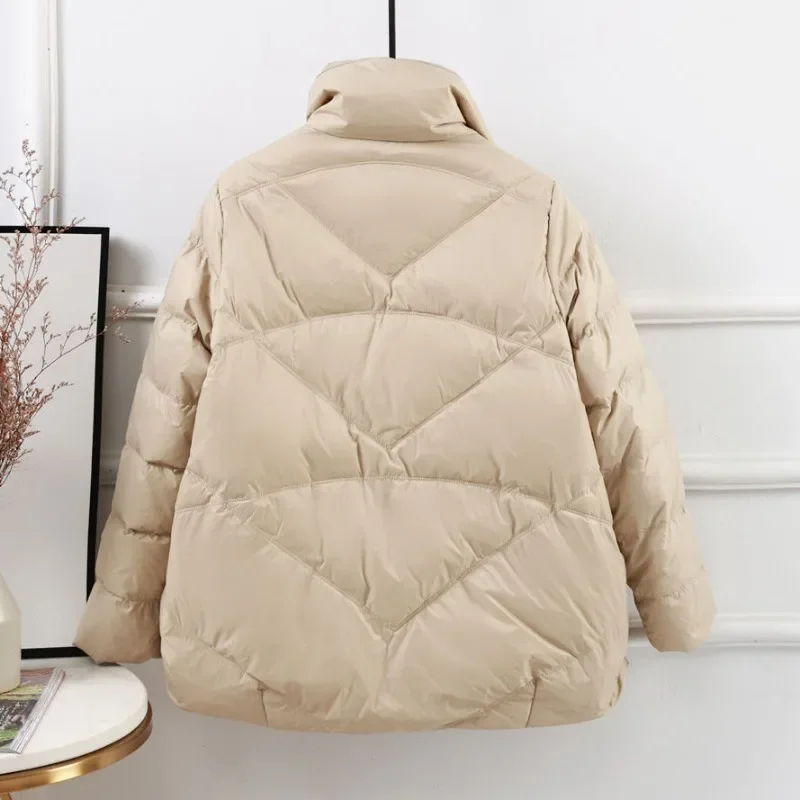 New Women Down Jacket Winter Coat Female White Duck Down Loose Plus Size Short Outwear Thicken Warm Stand Collar Outcoat Simple