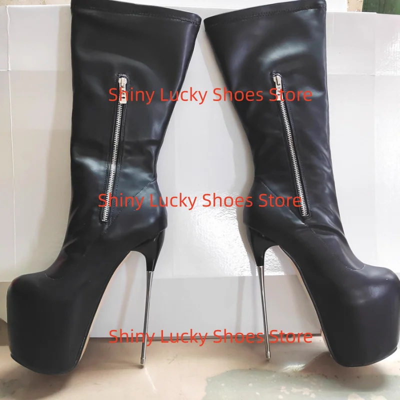 Zapatos con cremalleras laterales para Mujer, punta redonda, tacones finos, botas plisadas hasta la pantorrilla para Mujer, Tacones de líneas de costura, Zapatos sólidos para Mujer