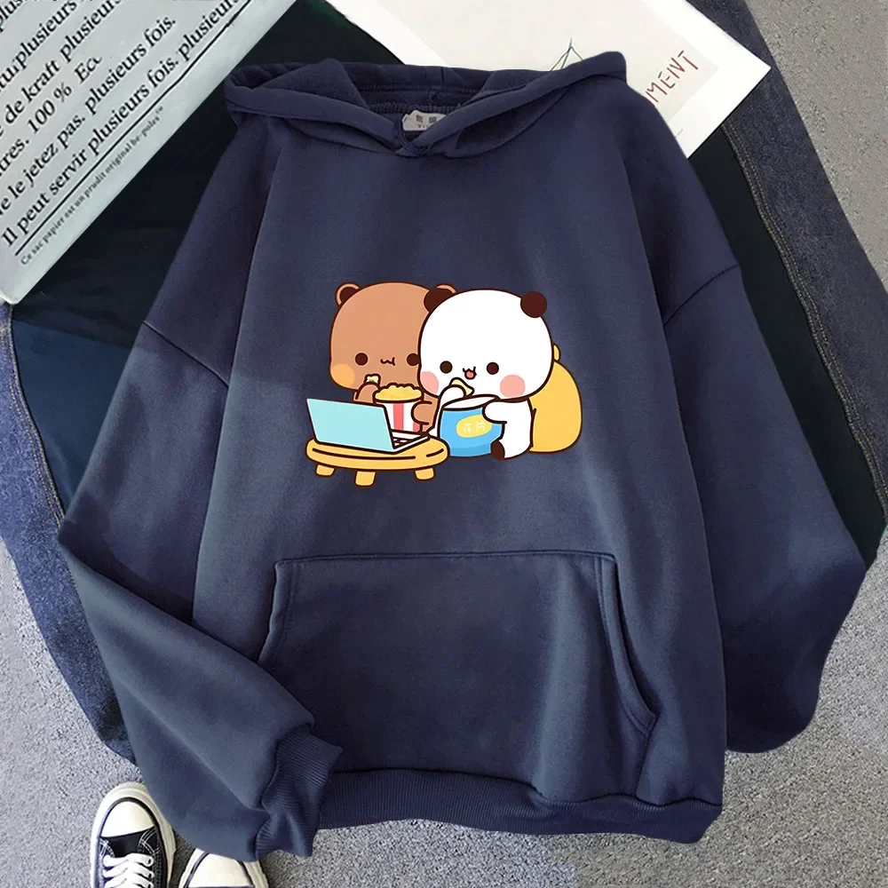 DuDu and BuBu Watching Movie Together Hoodies Cute Panda Bear Sweatshirts Men's Tops Korean Styele Clothes Winter Clothes Women