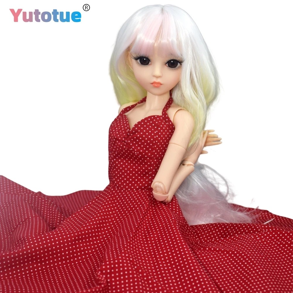 YUTOTUE 1/3 BJD Doll Toy 60cm Girl Doll with Changeable Colorful Curly Wigs Long Dress Shoes Full Set Lifelike