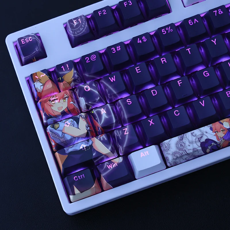 1 Bộ PBT Dye Subbed Keycaps 2 Chiều Hoạt Hình Anime Chìa Khóa Mũ OEM Profile Backlit Keycap Cho Fate/Extra FGO Tamamo Không Mae