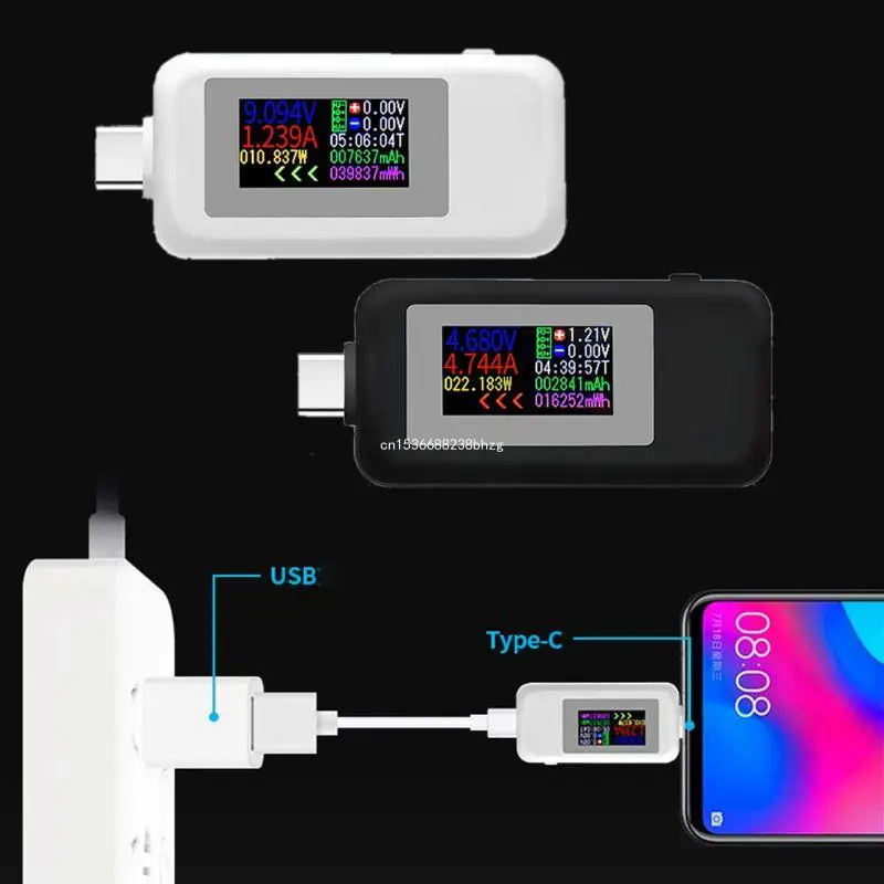 Type-C USB Tester Practical KWS-1902C USB and Current Tester 4-30V 0-5A USB Power Meter Color Display 0-150W Dropship