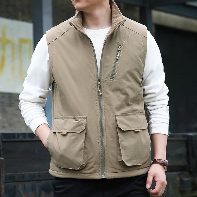 

Autumn And Winter Double-sided Wear Men's Vest Fleece Outdoor Fishing Tooling Vest Fleece Photography Vest Thick Men