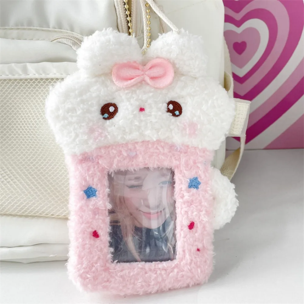 Kawaii Rabbit Plush Photocard Holder Protective Case Bag Pendant Plush Card Cover Cartoon Display Sleeves ID Card Case Student