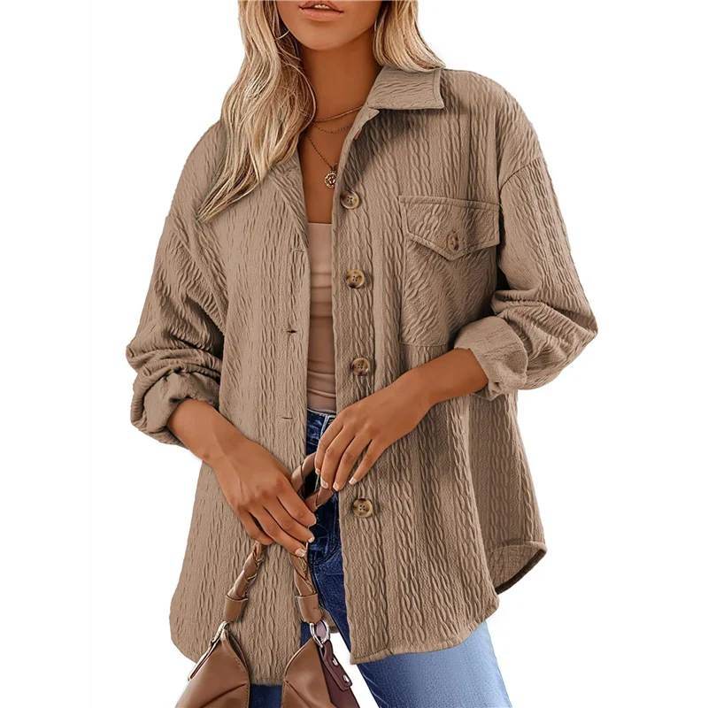 

FX-большие вязаные рубашки для женщин, рабочие блузки на пуговицах с длинными рукавами, осенние модные топы