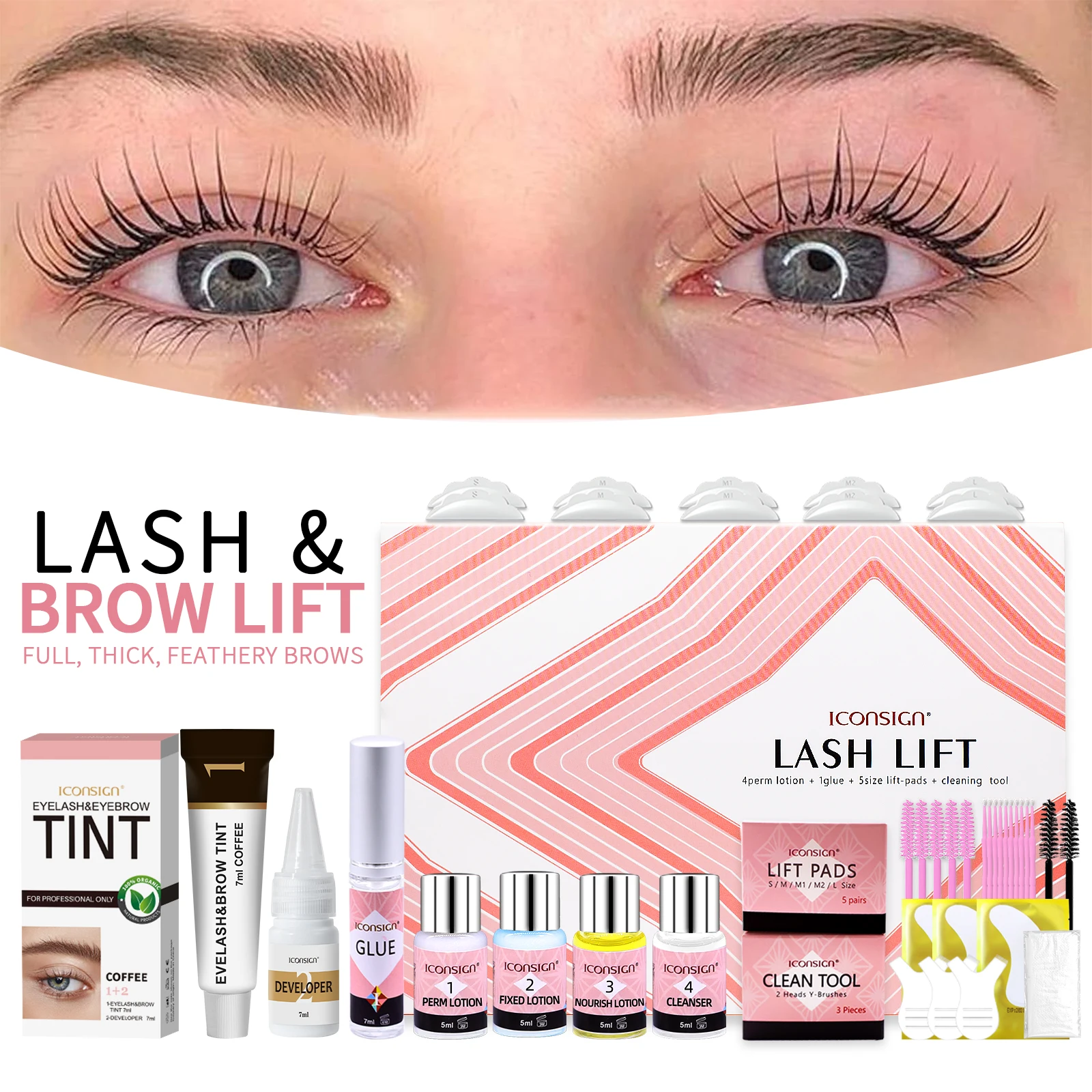 Wimpernlift-Set und Tönungsset, schwarzer Farbstoff, Pro-Wimperndauerwellen-Schnelllifting-Set, semi-permanent für 4–6 Wochen für Salon, Zuhause, Heimwerken, Braun, Kaffee