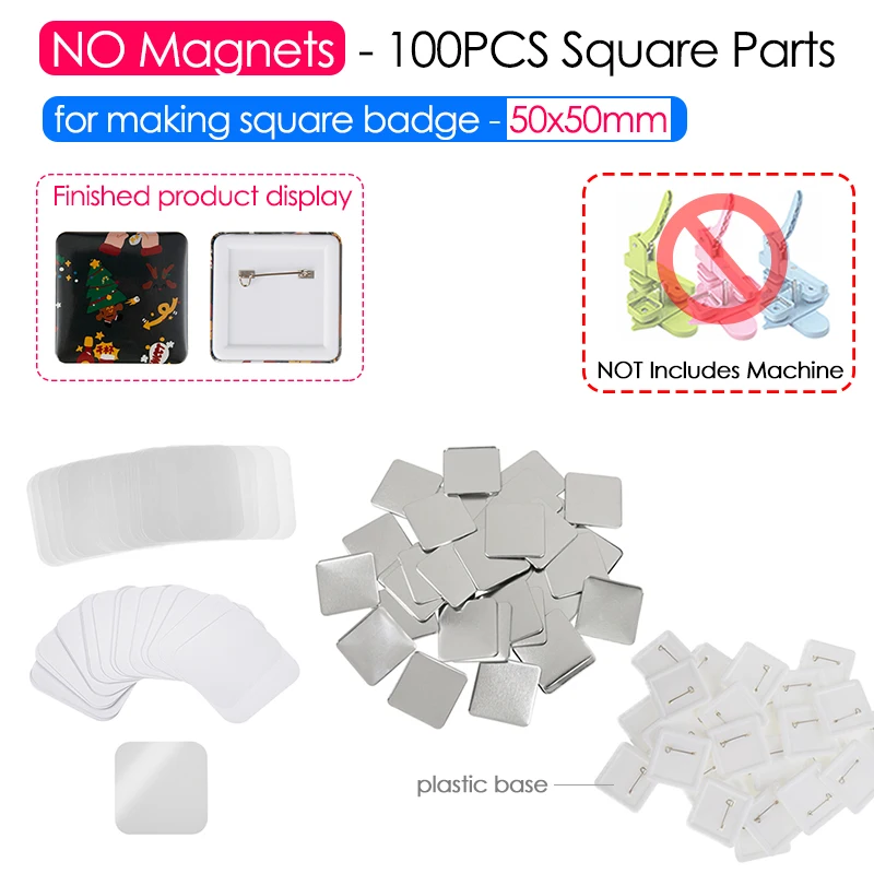 50mm Vierkante Badge Button Maker 50x50mm Metalen Lege Badge Button Onderdelen voor DIY Maken Koelkast Magneten Badge/Pins Set