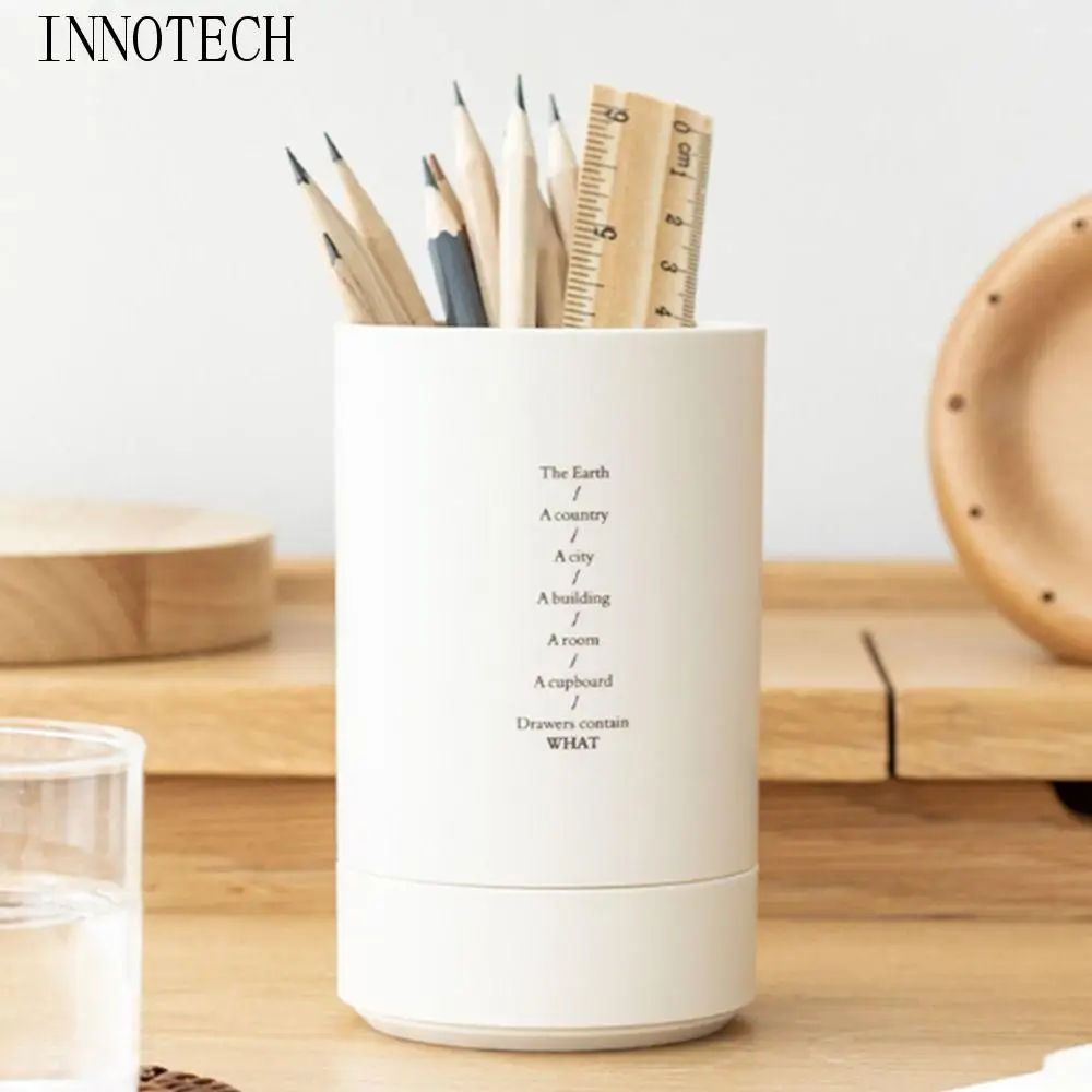 

Creative Pen Holder Space-Saving Durable Desktop Storage Box Plastic Double Layered Pencil Organizer Makeup Brush Storage