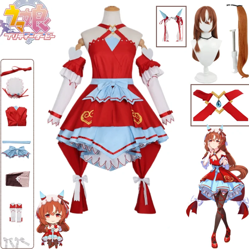 

Umamusume Pretty Derby Cosplay Costume Still in Love Red Kawaii Lolita Dress Complete with Hairpiece Wig Tail Set for Comic Con