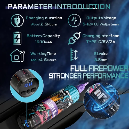 Imagen 2 del producto Máquina de tatuaje transfronteriza Tuffking, pluma con batería inalámbrica transparente, equipo de tatuaje