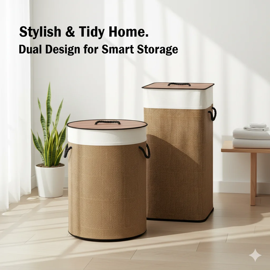 

Tall Bamboo Woven Laundry Basket Space Saving Hamper With Lid Rope Handles For Dirty Clothes Home Organizer