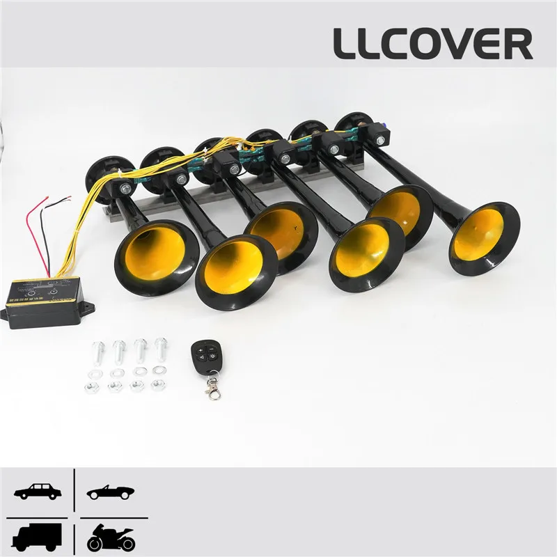 

Car Music Horn Six Tube Thirty-Six Tone Truck Train Electronic Control Metal Tube Music Air Horn With Button Cars Accessories