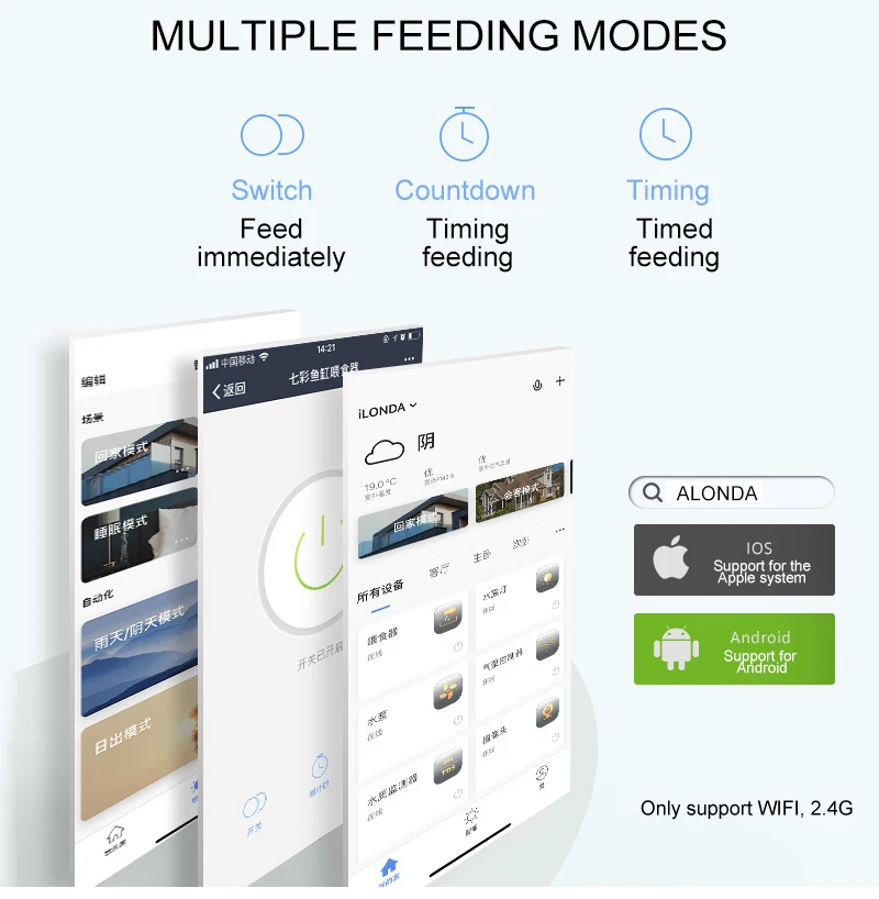 Automatic Aquarium Fish Tank Food Feeder Timing/Wifi Wireless Intelligent Mobile APP Voice Control Remote food dispenser