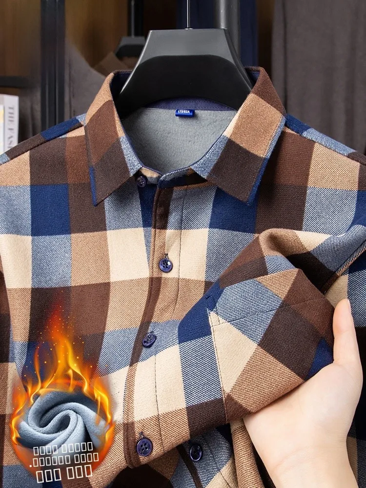

Rn Men's Fce Lined Thiened Long Sve irt Casual Plaid Dad Sle Faionable Busin Gentleman Winter Warm irt