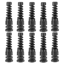 10pcs IP68 Waterproof PG7 Cable Gland Flex Spiral Strain Relief Protector Black Nylon Plastic Connectors for 3mm-6.5mm Dia Wire