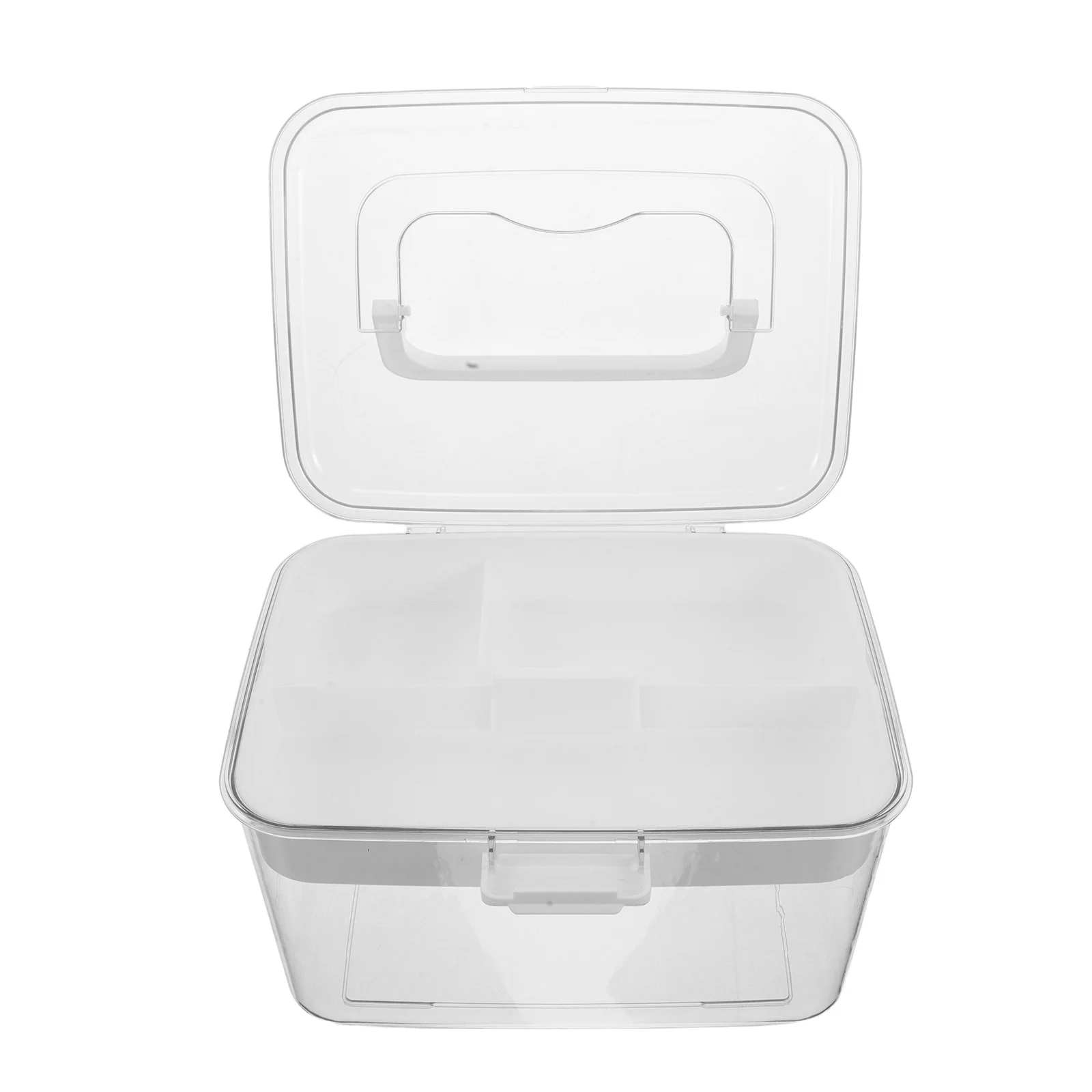 Portable First Aid Box Transparent Plastic Medicine Storage Container Handle For Home Travel Emergency Medication