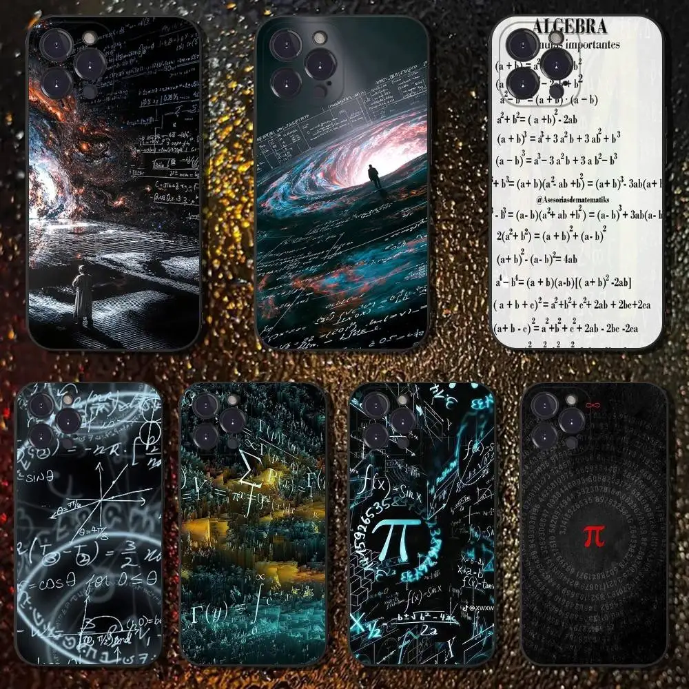 حافظة هاتف بصيغة الرياضيات الكيميائية لهاتف آيفون 6,17,16,15,14,13,12,11 Plus,Pro Max,XS,X,XR,SE,Mini,8,7,Soft غطاء أسود من السيليكون