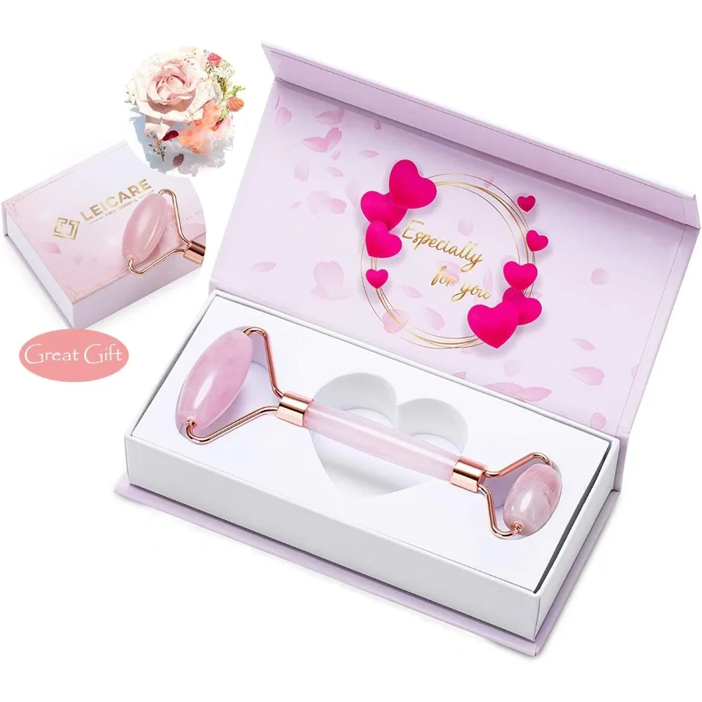 フェイス用ジェイドローラー - ローズクォーツフェイスローラー スキンケア - ストーンフェイシャルローラー、ストレス解消、しわ、目の下のむくみ解消