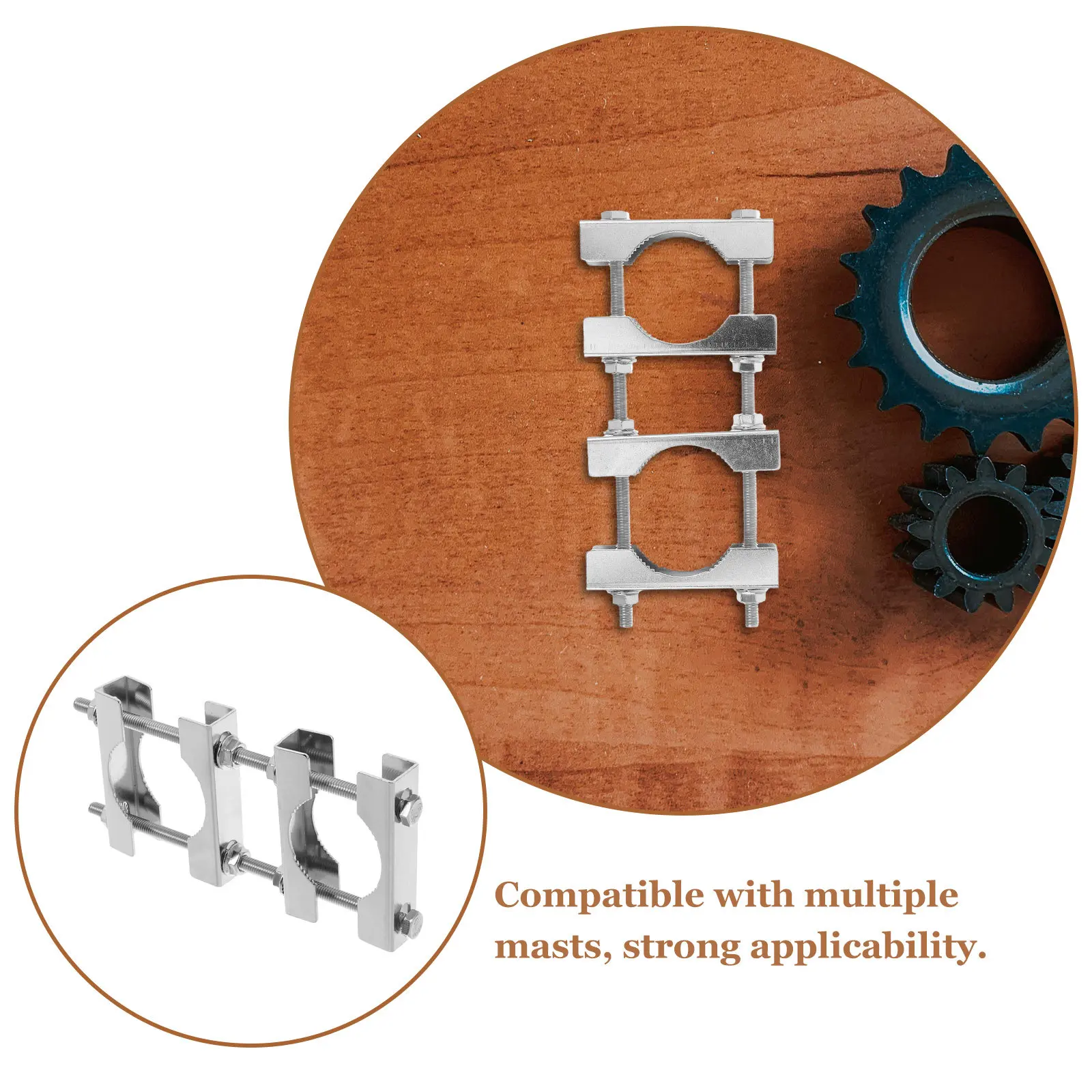 Double Antenna Mast Clamp Bracket M6 Heavy Duty Galvanized Iron Outdoor Mounting Hardware for Rooftop Antenna Pole Mount TV