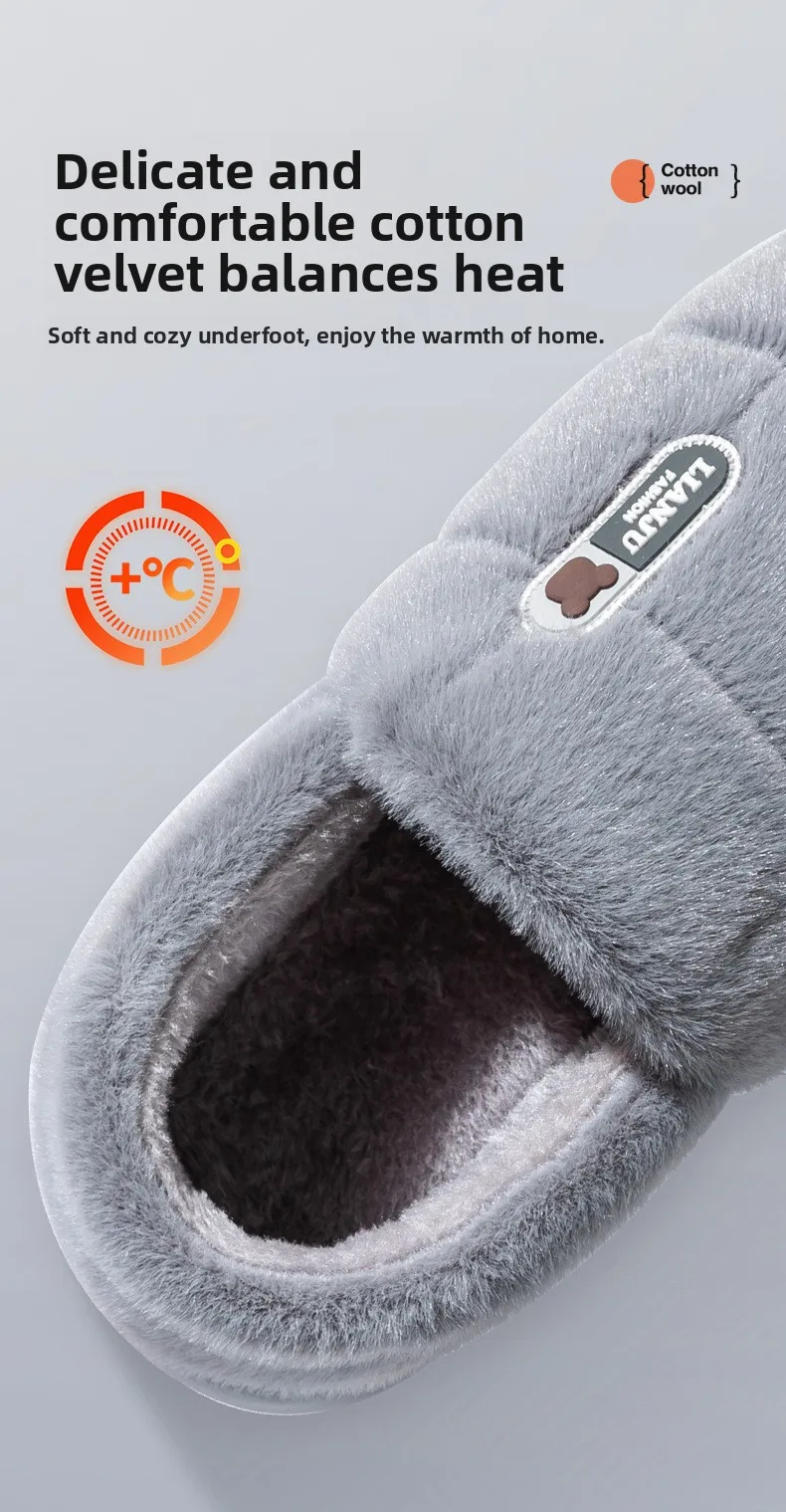 Übergroße 50 51 Winter-Hausschuhe für Damen und Herren mit Dicker Sohle, Warme Paar-Pantoffeln, Rutschfeste Flache Plattform, Damen-Baumwoll-Hausschuhe – Detail 8