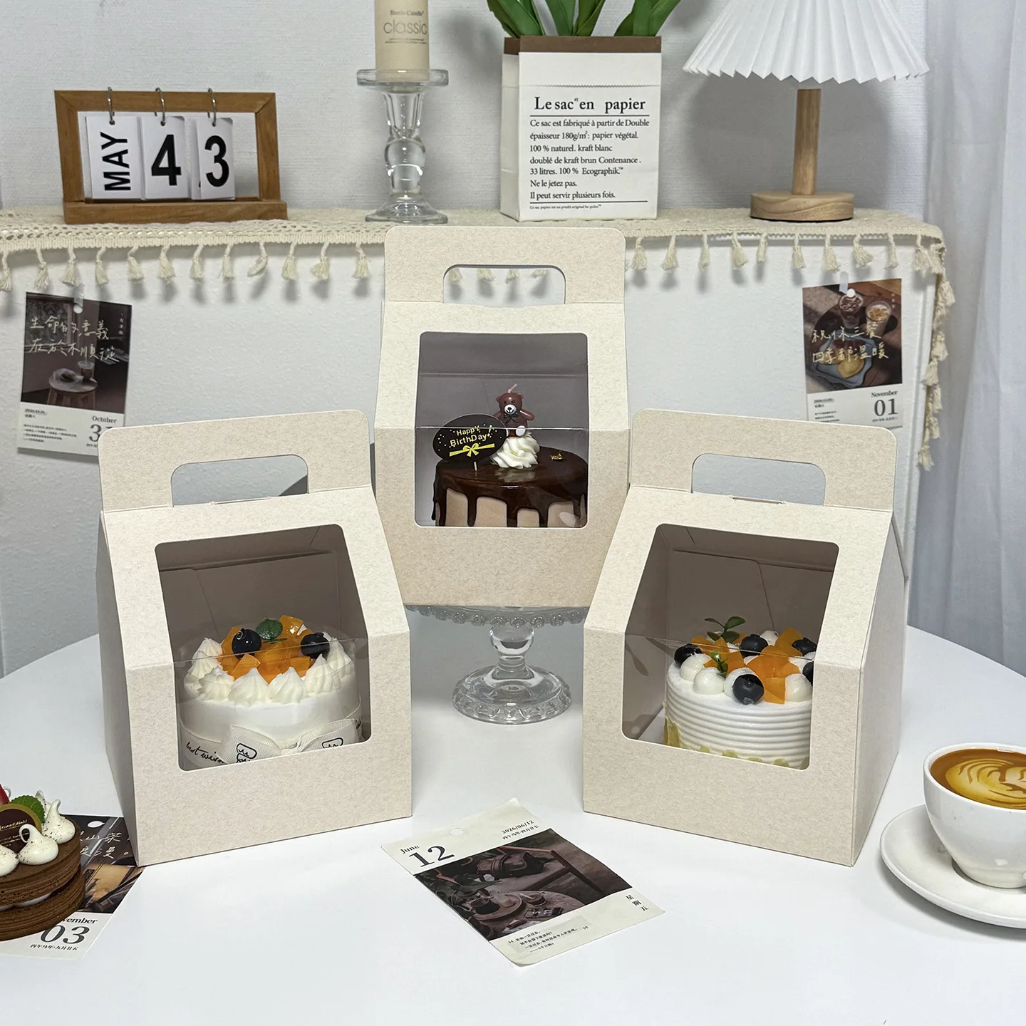 Birthday Cake Boxes Transparent Packaging Box with Bottom Tray Handheld Window Baking Mousse Dessert Wrapping Case Bakeware