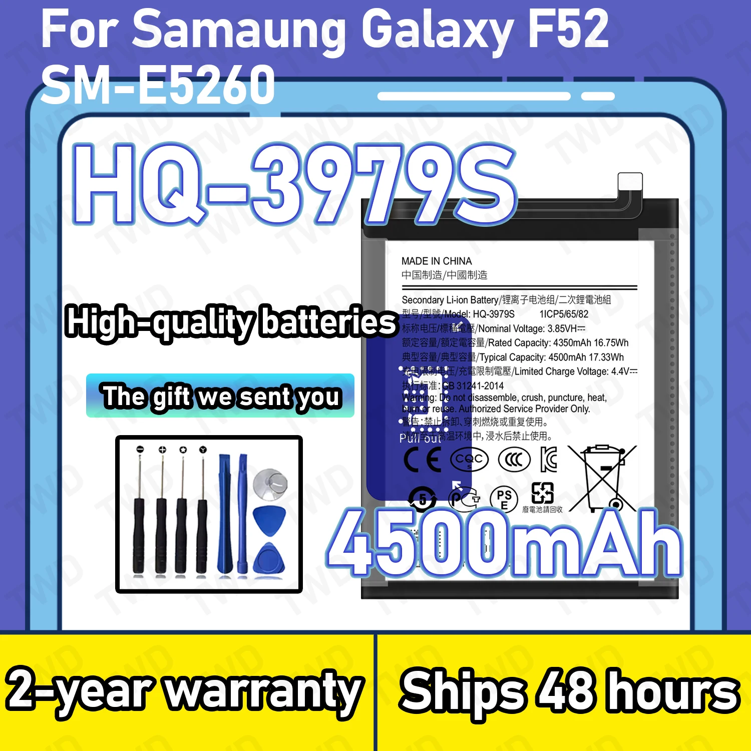 HQ-3979s 4500mAh Large capacity Battery For Samaung Galaxy F52 Batteries New High Quanlity+Free Tools