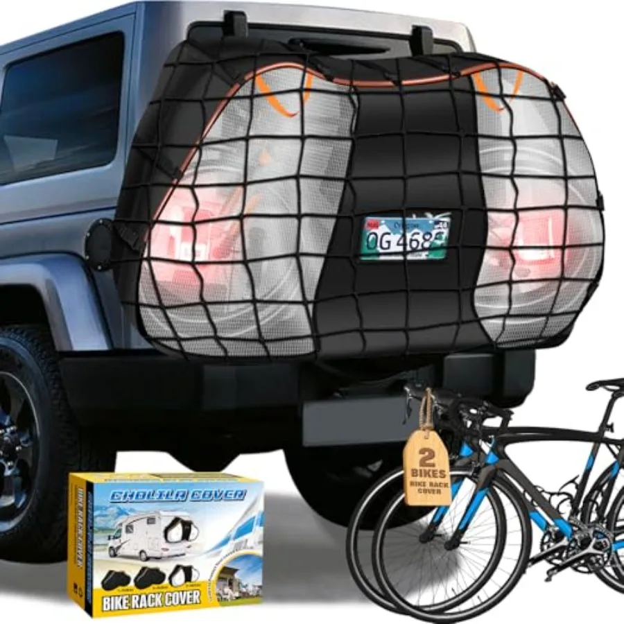 Bike Cover for Transport on Rack - 2 Bike Rear Rack Cover with Visible Tail Lights and License Plate Window - Heavy Duty 600D W