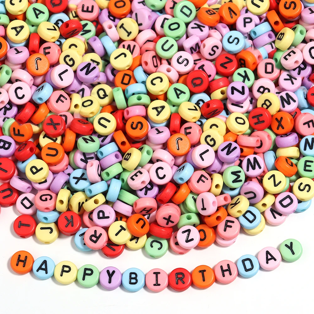 100 stücke Acryl flache runde Buchstaben Perle 10mm mehrfarbige Alphabet lose Perlen für Schmuck machen DIY handgemachte Halskette Armbänder