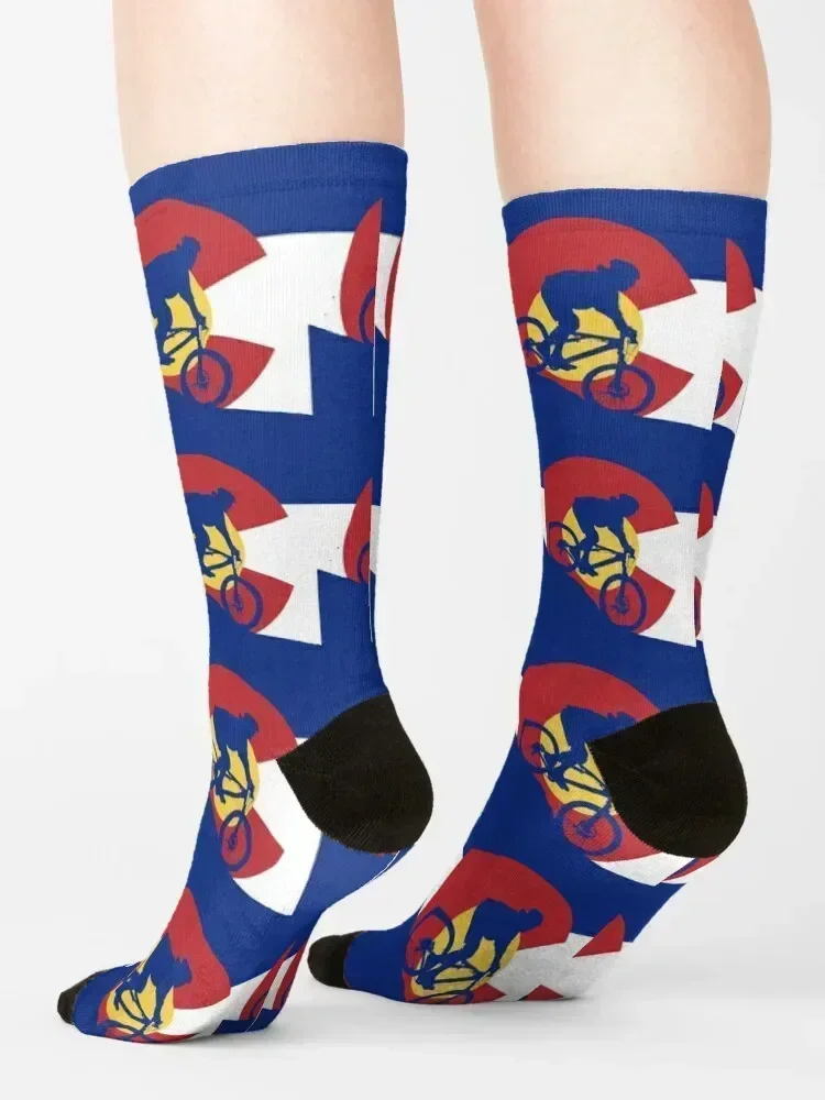 Mountain Biking Colorado Flag Socks new year Antiskid soccer hiking men cotton high quality Socks Female Men's