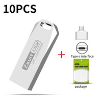 Zsuit 10pcs/USB Flash Drive 64gb Metal Pen Drives 128gb Waterproof Memories Stick 3.0 U-disk Free Logo Gift Pendrive Type-c USB