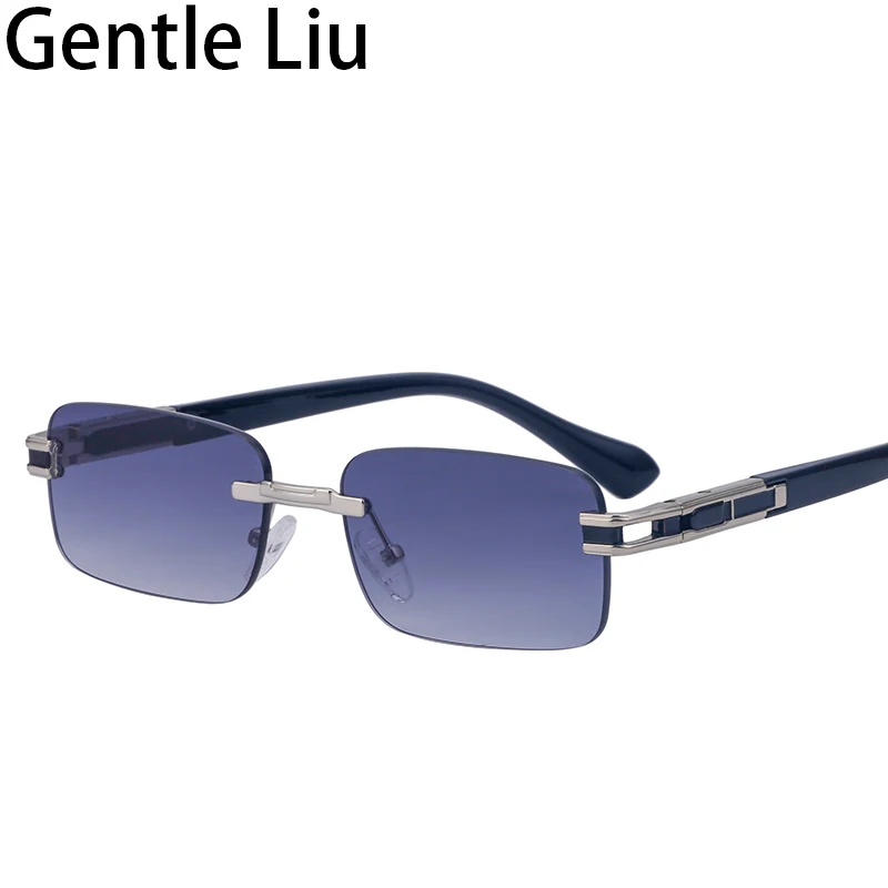 Small Rectangle Rimless Sunglasses Men 2024 Luxury Brand Frameless Sun Glasses Shades Anti Blue Light Computer Read Eyeglasses