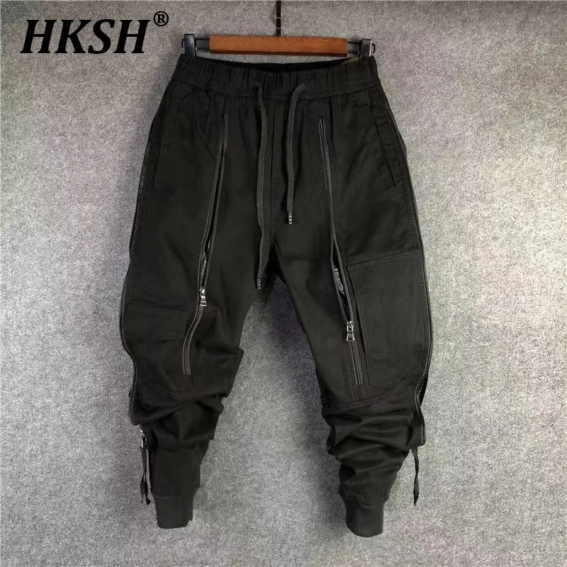 HKSH Spring Autumn Winter Personalize Loose Chic Hip-hop Casual Overalls Men\'s Tide Streetwear Fashion Zipper Cargo Pants HK1946