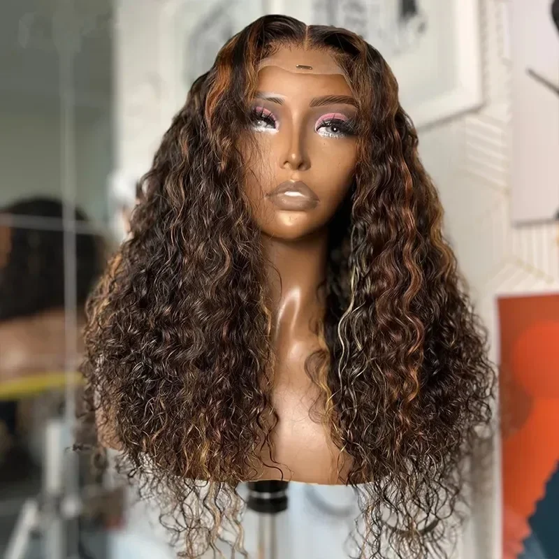 Highlight Blonde 26 Inches Long 180%Density Glueless Kinky Curly Preplucked Lace Front Wig With BabyHair Synthetic Daily Wig