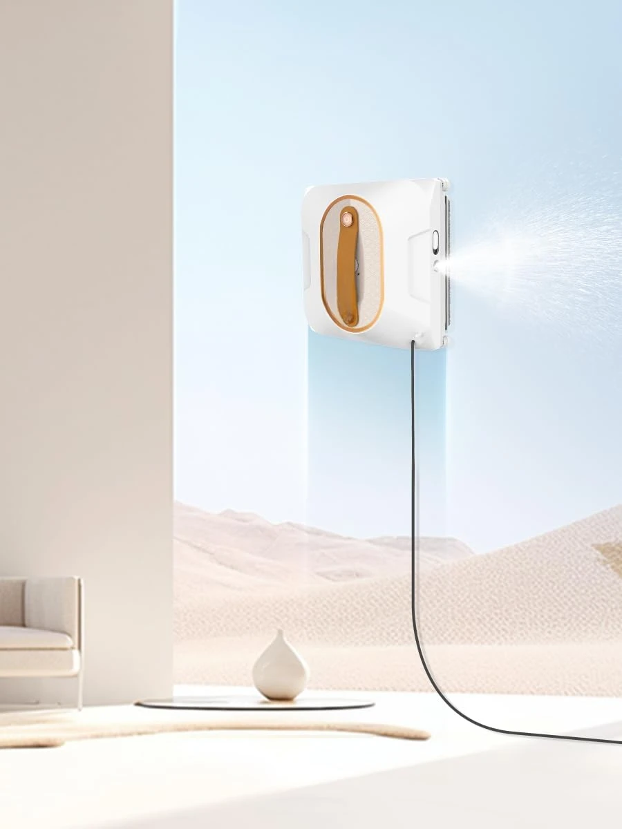 Window Cleaning Robot, Window Cleaner Robot with Dual Water Spray 6000Pa Suction Power Automatic Cleaning with Intelligent