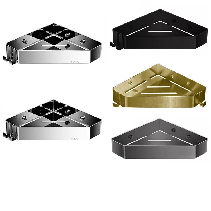 Cesta Triangular para Baño de Acero Inoxidable 304 Color Gris Metálico, Estante Esquinero para Inodoro con Acabado Dorado Cepillado, Organizador de Cocina