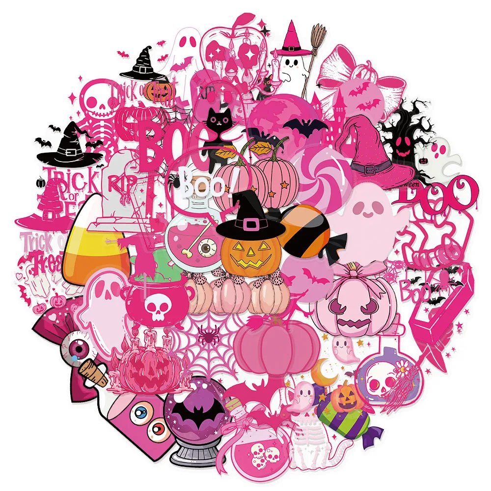 50PCS Rosa Cartoon Halloween Graffiti Aufkleber DIY Gepäck Notebook Wasser Tasse PET Wasserdichte Aufkleber