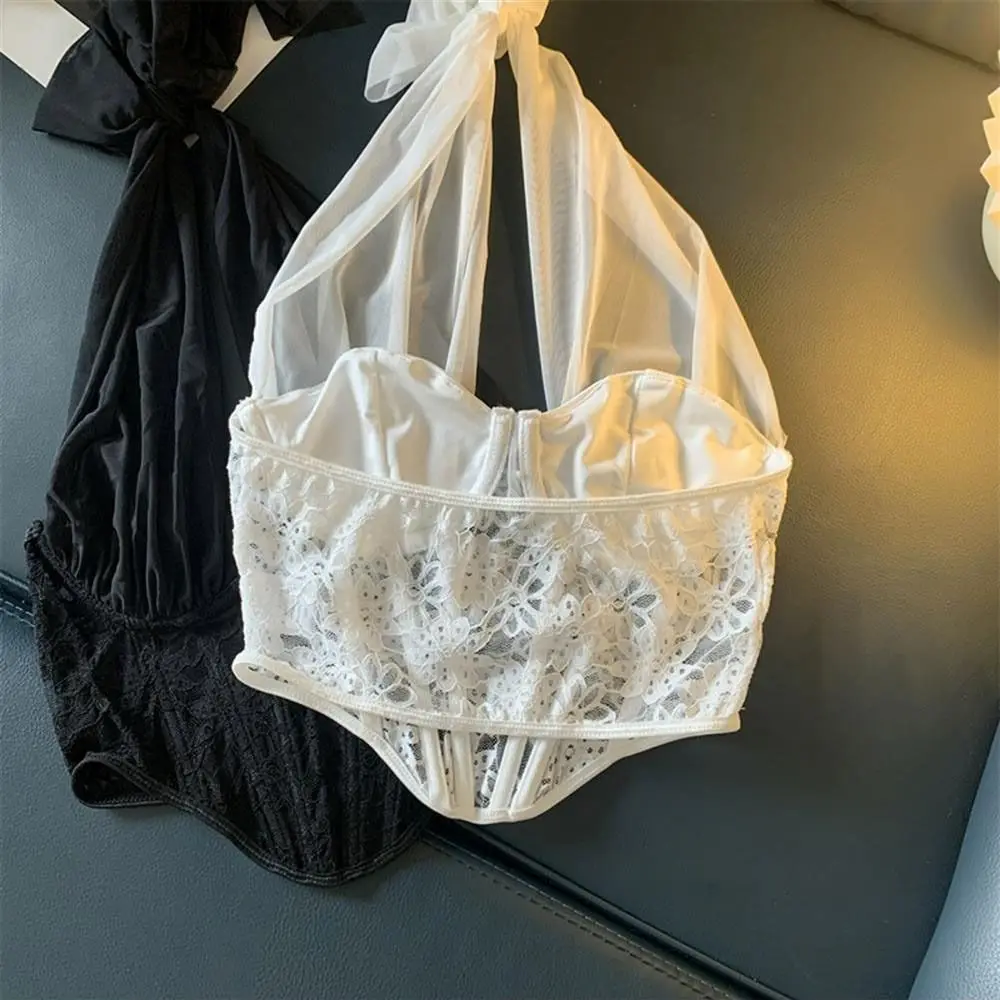Elegant Mesh Lace Camisole Slim Fit Sleeveless Lace Flower Corset Suspender Vest Transparent Fishbone Corset Camisole Travel