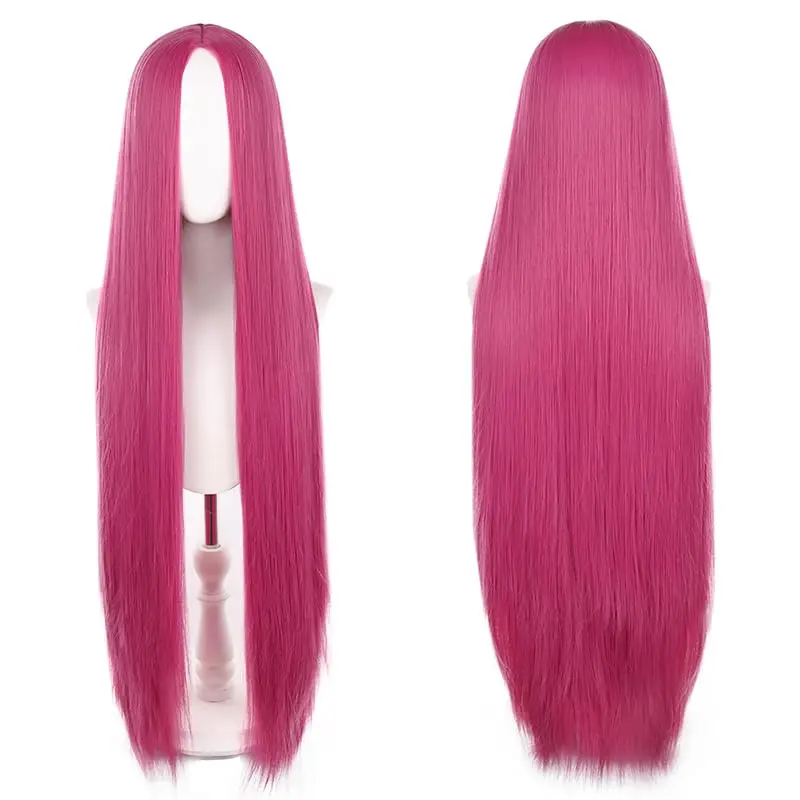 Fuchsia Purple color Middle Part Hairstyles 100cm/3.84feet Long Anime Wig Heat resistant Straight Synthetic Hair Wig