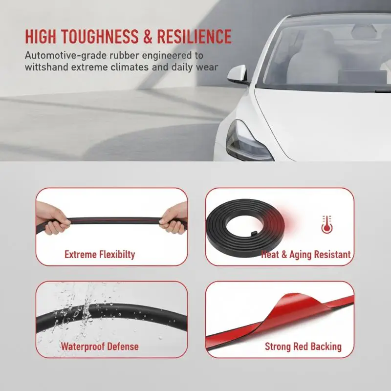 Car Body Seal Strip Soundproof Rubber Sealing Strip Insulation Dustproof Weather Stripping For Model 3 Y Vehicle Modification