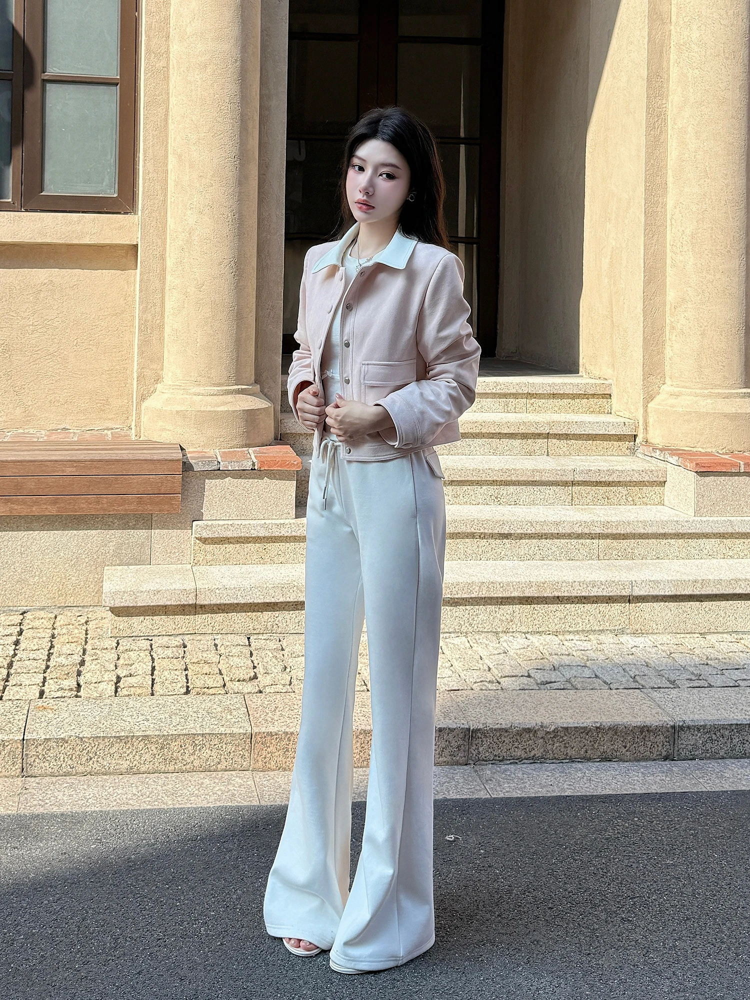 

Женские теплые брюки-клеш Aq Auro Glacier White из смесового кашемира и хлопка, струящиеся, осенне-зимняя новинка