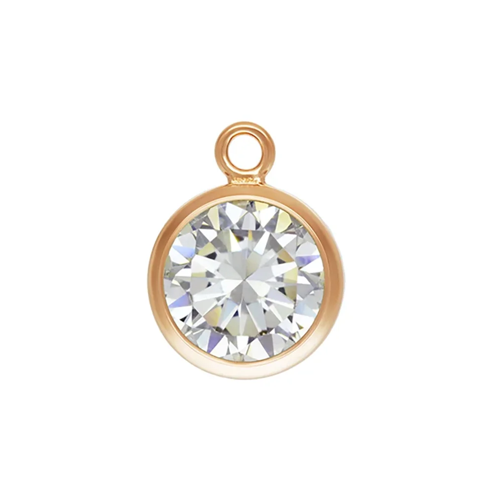 1 Piece Bezel Drop Charm in 14K Rose Gold Filled with 6mm White CZ for Bracelet and Necklace Making
